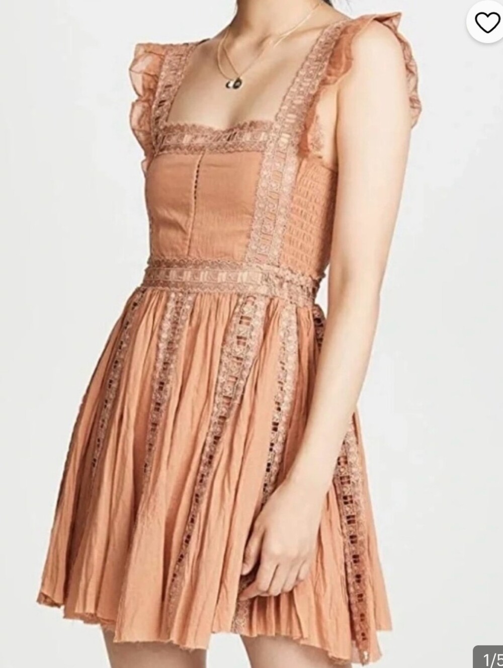 Fp Women’s Peach Lace-Trim Square Neck Mini Dress